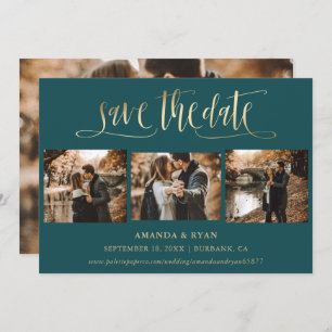 Moderne Aquamarine Hochzeit und Goldene Hochzeit 4 Save The Date