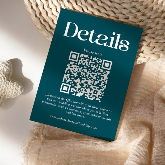 Moderne Aquamarine Hochzeitdetails QR-Code Begleitkarte