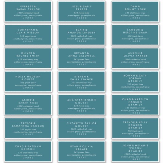 Moderne Aquamarine Hochzeitgastadressen Aufkleber (Vorderseite)