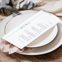 Moderne Aquamarine Hochzeitsmenüs mit Monogramm