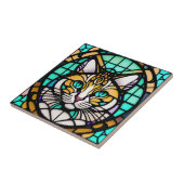 Moderne Aquamarine Katze-Bleiglas-Illustration Fliese (Seite)