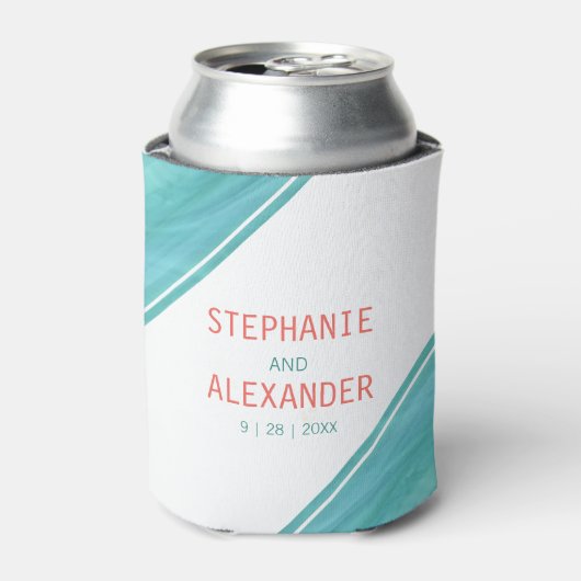 Moderne Aquamarine Korallenhochzeit Dosenkühler (Kanne Vorderseite)