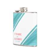 Moderne Aquamarine Korallenhochzeit Flachmann (Links)