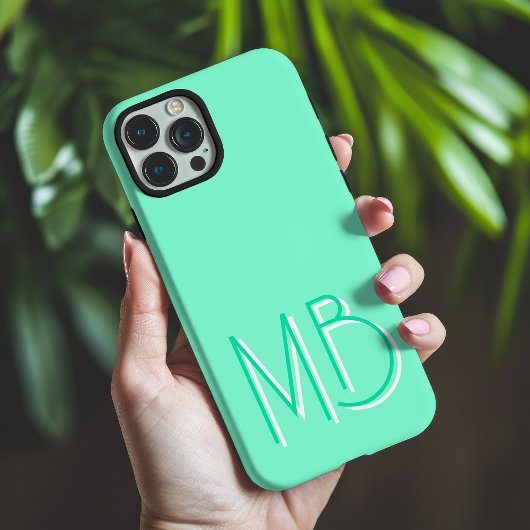 Moderne Aquamarine Monogram-Initialen zeitgemäß Case-Mate iPhone Hülle