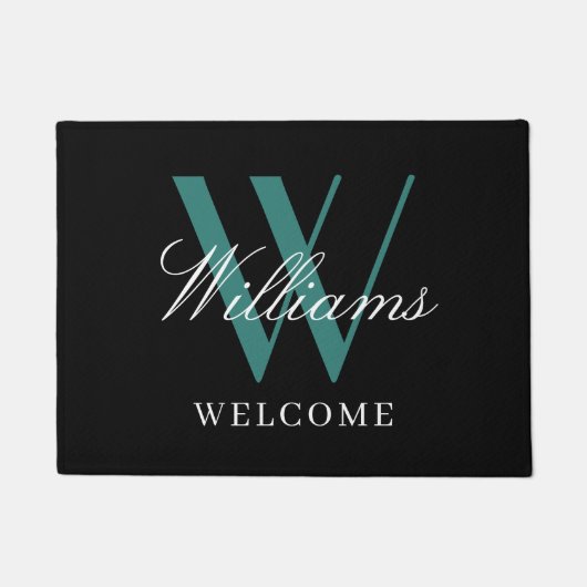 Moderne Aquamarine Monogram Newlyweds Name Wedding Fußmatte (Vorderseite)