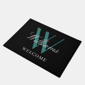 Moderne Aquamarine Monogram Newlyweds Name Wedding Fußmatte (Schrägansicht)