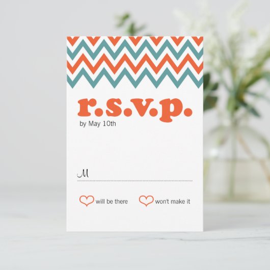 Moderne Aquamarine & orangefarbene Zickzack & Love (Stehend Vorderseite)