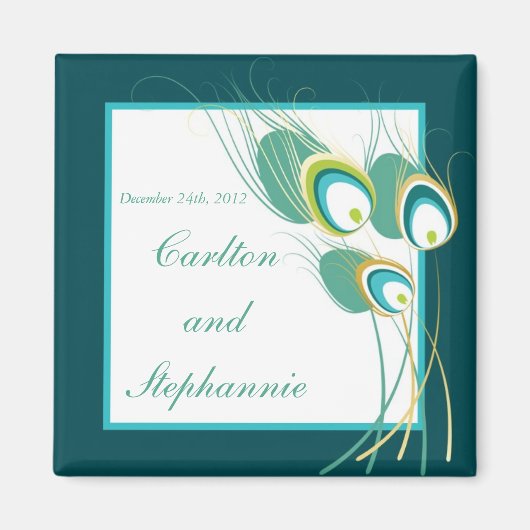 Moderne, Aquamarine Pfauenhochzeit Magnet (Vorne)