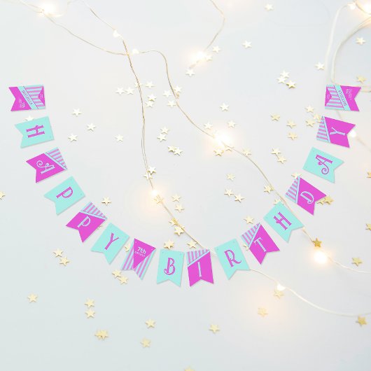 Moderne, Aquamarine, rosa Streifen Wimpelkette