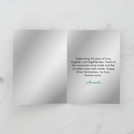 Moderne Aquamarine Rose Halbband 25 Jahre Jubiläum Karte (Innenseite)