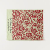 Moderne Aquamarine Rote Creme William Morris Blätt Wandteppich (Vorderseite (Horizontal))