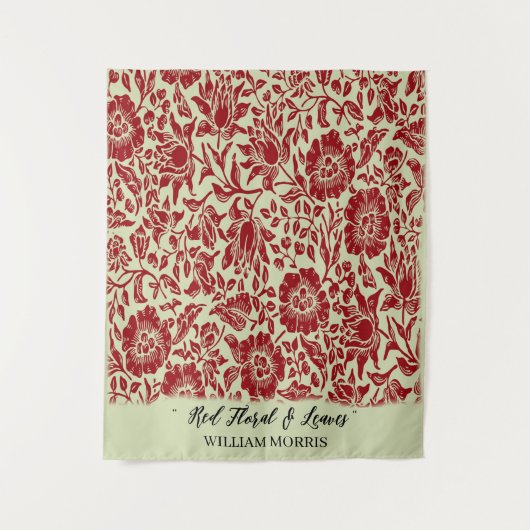 Moderne Aquamarine Rote Creme William Morris Blätt Wandteppich (Vorderseite)