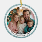 Moderne Aquamarine Schneeflocken Rund ums Foto Keramik Ornament (Vorne)