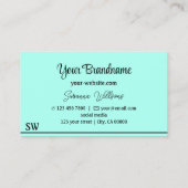 Moderne Aquamarine schwarze Streifen mit Monogram  Visitenkarte (Rückseite)