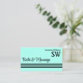 Moderne Aquamarine schwarze Streifen mit Monogram  Visitenkarte (Stehend Vorderseite)