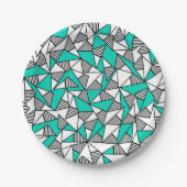 Moderne aquamarine, schwarze u. weiße gestreifte pappteller (Vorderseite)