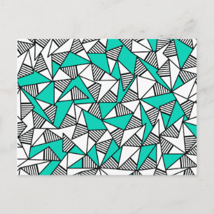 Moderne Aquamarine, schwarze und weiße Streifen Postkarte