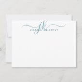 Moderne Aquamarine Script Monogram Initials Minima Mitteilungskarte (Vorderseite)