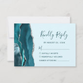 Moderne, Aquamarine Silver Agate Wedding RSVP Card (Vorderseite)