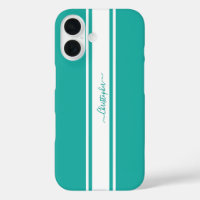 Moderne, Aquamarine Streifen Mit Monogramm Chic
