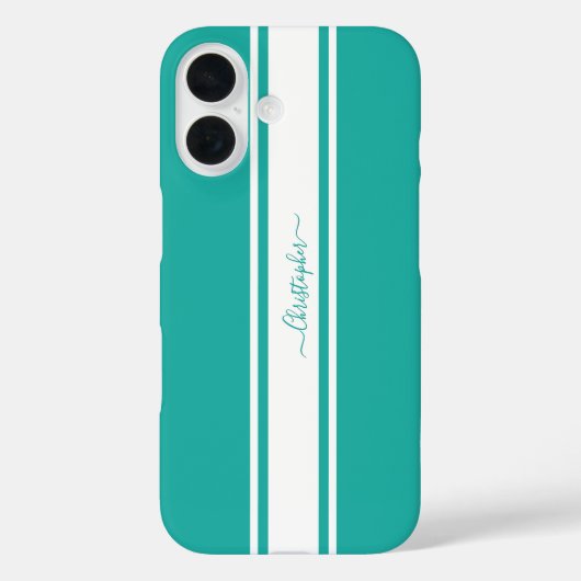 Moderne, Aquamarine Streifen Mit Monogramm Chic Case-Mate iPhone Hülle (Rückseite)