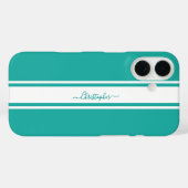 Moderne, Aquamarine Streifen Mit Monogramm Chic Case-Mate iPhone Hülle (Rückseite (Horizontal))