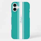 Moderne, Aquamarine Streifen Mit Monogramm Chic iPhone Hülle (Rückseite)