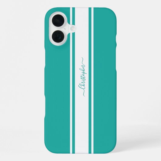Moderne, Aquamarine Streifen Mit Monogramm Chic iPhone Hülle (Rückseite)