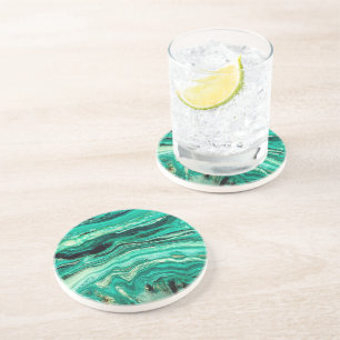 Moderne Aquamarine türkisfarbene Gold Imitate Schw Getränkeuntersetzer