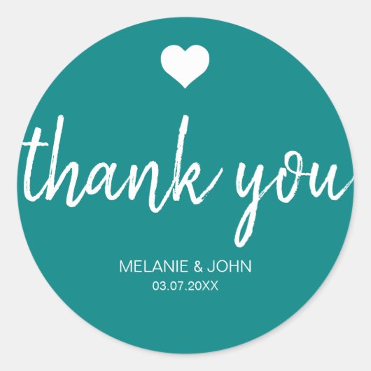 Moderne Aquamarine Typografie Minimale Hochzeit Runder Aufkleber (Vorderseite)