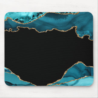 Moderne Aquamarine und Gold Agate Stone Mouse Pad Mousepad