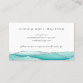 Moderne Aquamarine und silberfarbene Geode Agate W Visitenkarte (Rückseite)