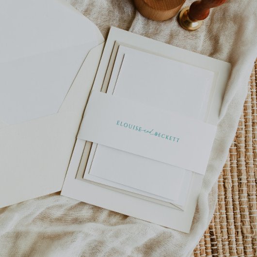 Moderne Aquamarine und weiße Hochzeit Einladende B Einladungsbanderole