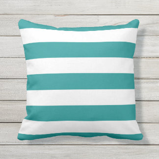 Moderne Aquamarine und weiße Streifen Kissen Für Draußen