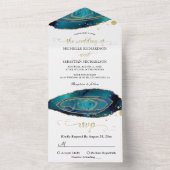 Moderne Aquamarine Wasserfarbengoldene Hochzeit All In One Einladung (Innen Boden)