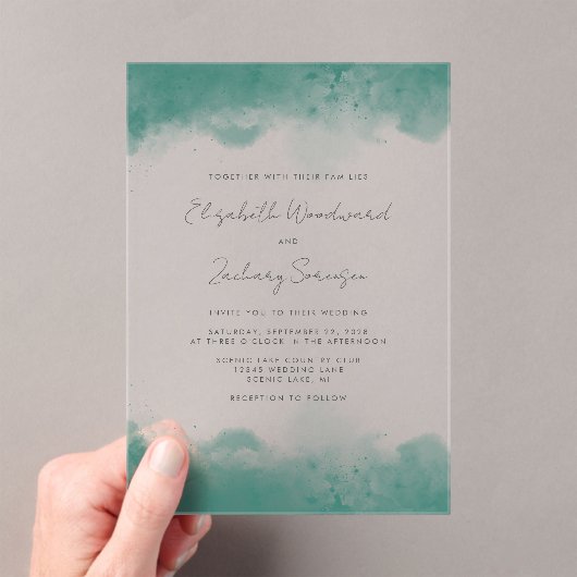 Moderne Aquamarine Wasserfarbenhochzeit Acryleinladungen (Insitu (Handheld))