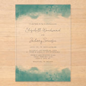 Moderne Aquamarine Wasserfarbenhochzeit Acryleinladungen (Vorderseite)