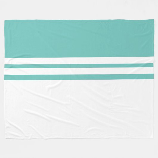 Moderne, Aquamarine, weiße Farbblockstreifen Fleecedecke (Vorderseite (Horizontal))