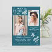 Moderne Aquamarine White Butterfly Foto Graduation Einladung (Stehend Vorderseite)