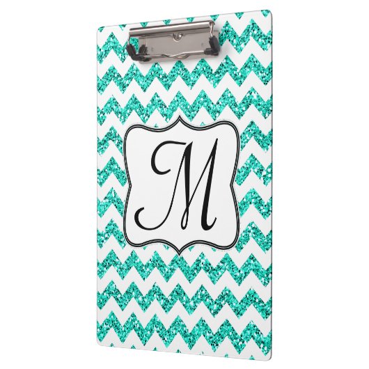Moderne Aquamarine Zickzack Monogram Erstklammer Klemmbrett (Links)
