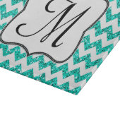 Moderne Aquamarine Zickzack Monogramm-Glasschneide Schneidebrett (Ecke)