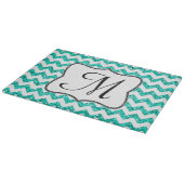 Moderne Aquamarine Zickzack Monogramm-Glasschneide Schneidebrett (Ecke)