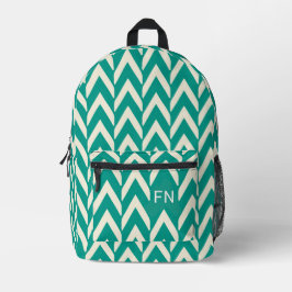 Moderne Aquamarine Zickzack Monogramm-Initialen Bedruckter Rucksack