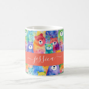 Moderne Aquarell-Bären Muster Schrift Name Kaffeetasse