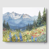 Moderne Aquarell-Berg-Blumen-Hochzeit Gästebuch (Rückseite)