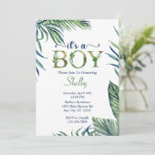 Moderne Aquarell-Blätter Es ist eine Kinderdusche Einladung (Stehend Vorderseite)