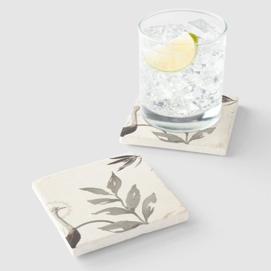 Moderne Aquarell-Blätter Strauß | Elfenbein Steinuntersetzer (Seitenansicht)