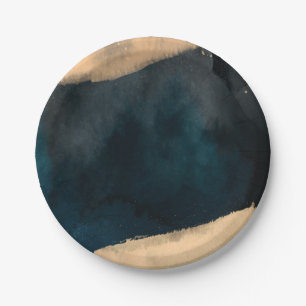 Moderne Aquarell-Blau-u. Pfirsich-korallenrote Pappteller