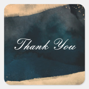 Moderne Aquarell Blau- und Pfirsichkorallen-Chic-H Quadratischer Aufkleber