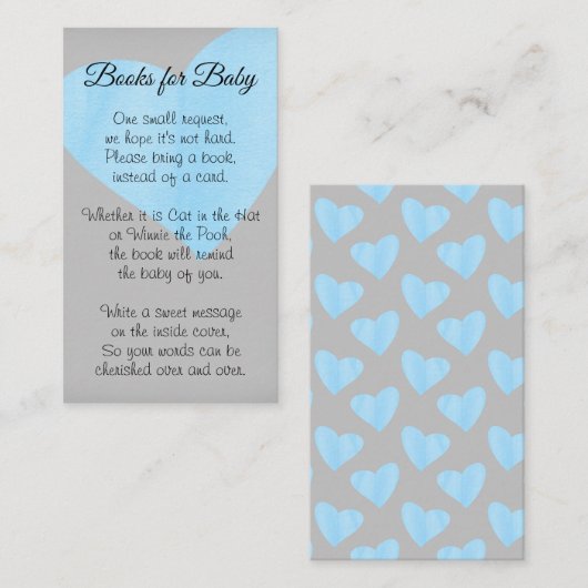 Moderne Aquarell Blue Heart Boy Baby Dusche Begleitkarte (Vorne/Hinten)